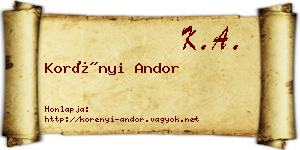 Korényi Andor névjegykártya
